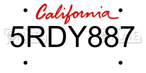 5RDY887 California License Plate