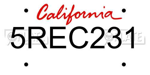5REC231 California License Plate