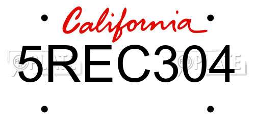 5REC304 California License Plate