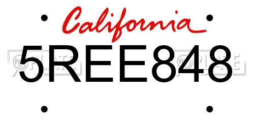 5REE848 California License Plate