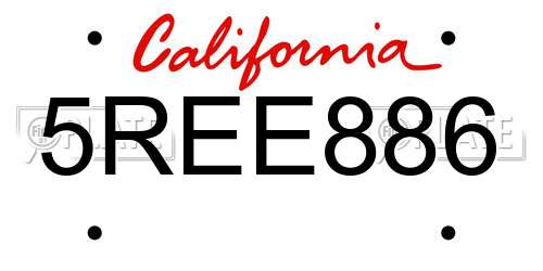 5REE886 California License Plate