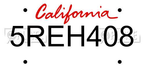 5REH408 California License Plate
