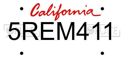 5REM411 California License Plate