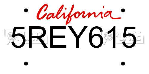5REY615 California License Plate
