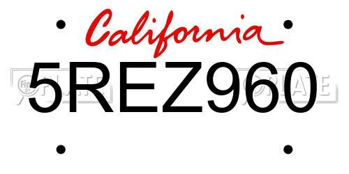 5REZ960 California License Plate