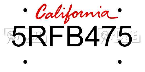 5RFB475 California License Plate