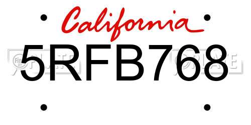 5RFB768 California License Plate