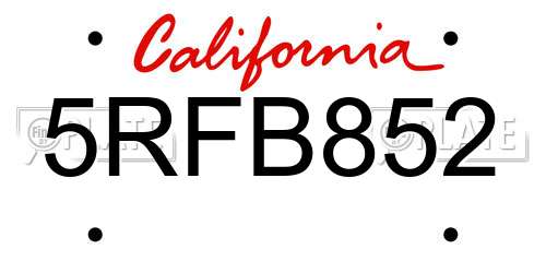 5RFB852 California License Plate