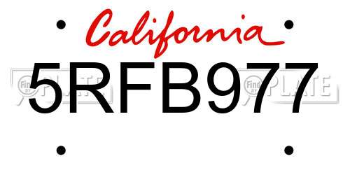 5RFB977 California License Plate