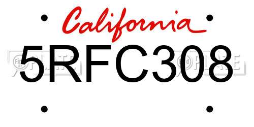 5RFC308 California License Plate