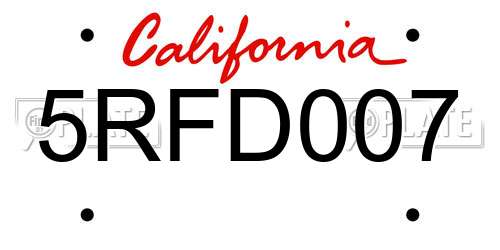 5RFD007 California License Plate