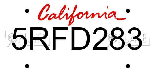 5RFD283 California License Plate