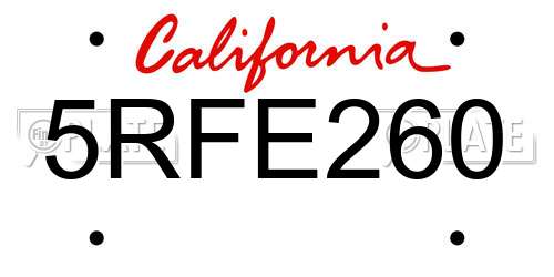 5RFE260 California License Plate