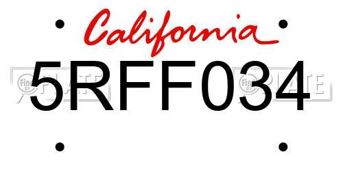 5RFF034 California License Plate