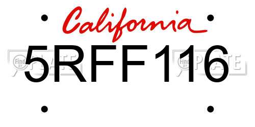 5RFF116 California License Plate