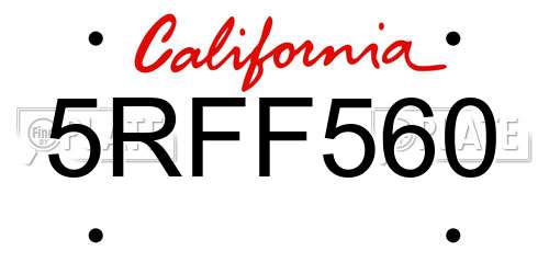 5RFF560 California License Plate
