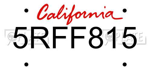 5RFF815 California License Plate