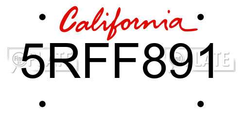 5RFF891 California License Plate