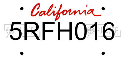 5RFH016 California License Plate