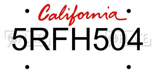 5RFH504 California License Plate