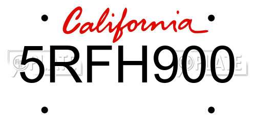 5RFH900 California License Plate