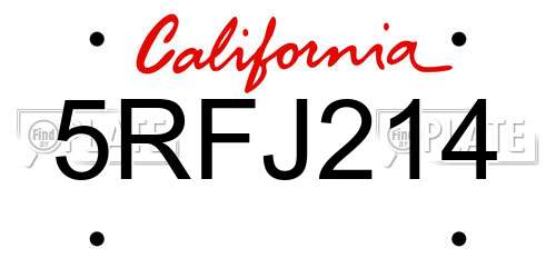 5RFJ214 California License Plate