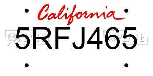 5RFJ465 California License Plate