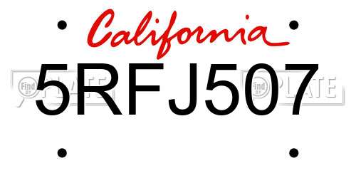 5RFJ507 California License Plate