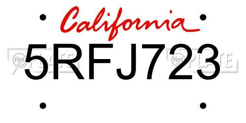 5RFJ723 California License Plate