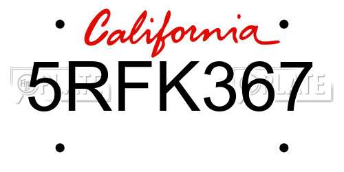 5RFK367 California License Plate