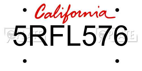 5RFL576 California License Plate