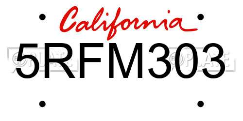 5RFM303 California License Plate