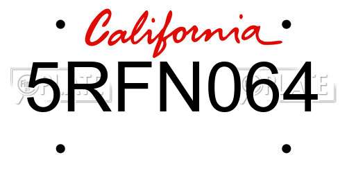 5RFN064 California License Plate