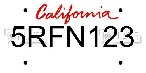 5RFN123 California License Plate