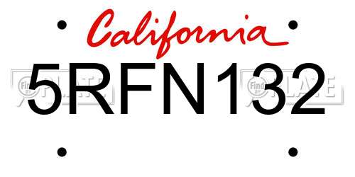 5RFN132 California License Plate