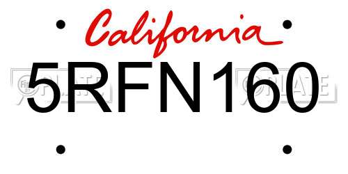 5RFN160 California License Plate