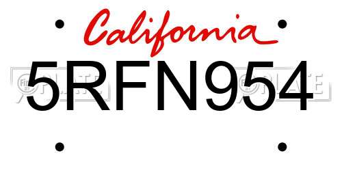 5RFN954 California License Plate