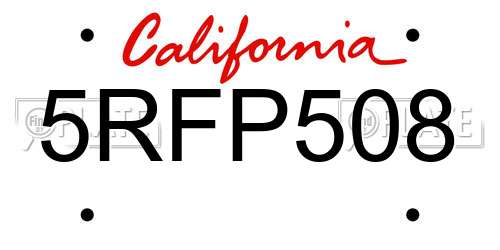 5RFP508 California License Plate