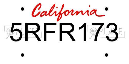 5RFR173 California License Plate