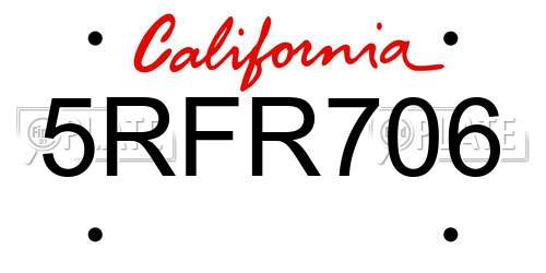5RFR706 California License Plate