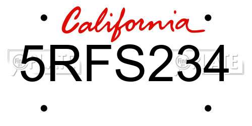 5RFS234 California License Plate