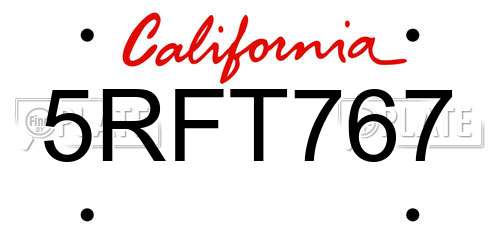 5RFT767 California License Plate