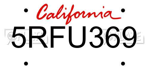 5RFU369 California License Plate