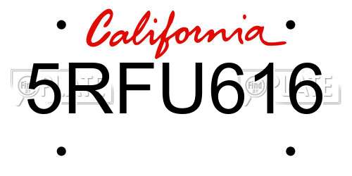 5RFU616 California License Plate