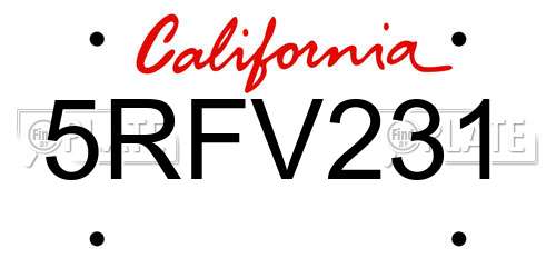 5RFV231 California License Plate