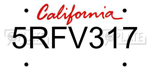5RFV317 California License Plate