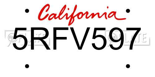 5RFV597 California License Plate