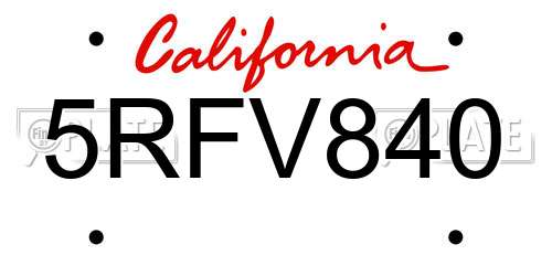 5RFV840 California License Plate