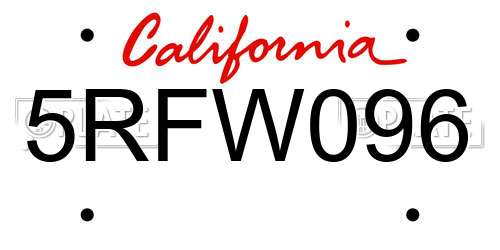 5RFW096 California License Plate