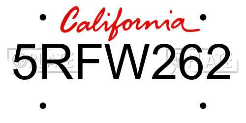 5RFW262 California License Plate